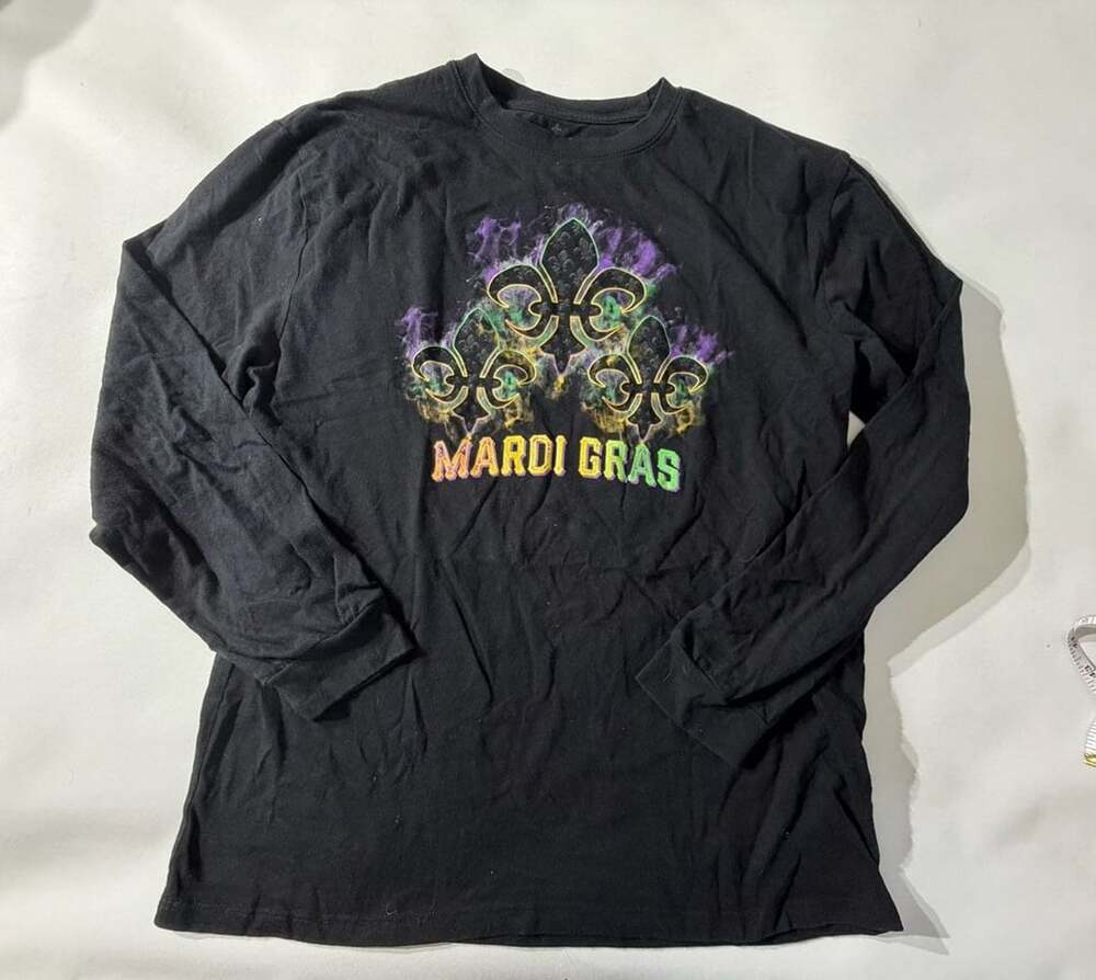 Mardi Gras Fleur De Lis Black Long Sleeve Graphic Shirt Womens Large